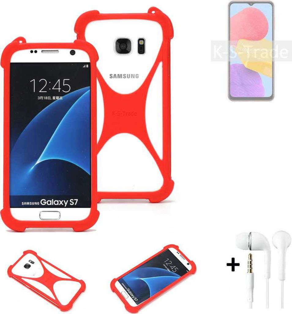 Handy-hülle + Kopfhörer kompatibel mit Samsung Galaxy F13 Schutz-hülle Bumper Silikon Schutz Hülle Cover Case Silikoncase Silikonbumper TPU