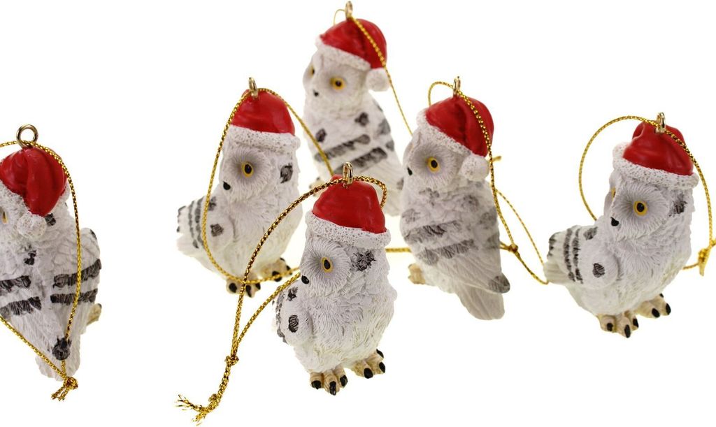 6er Set,braune Schneeulen zum Hängen 3x2 Stück handbemalt Weihnachtsbaumschmuck