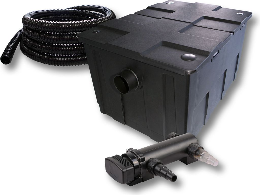SunSun Komplettset: CBF-550 Teichfilter bis 60000 L Teichfilteranlage als Durchlauffilter, CUV-318 Teichklärer UVC Klärer mit 18W, 5m Teichschlau...