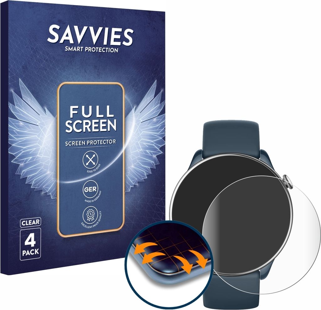 4x Savvies Fullscreen Schutzfolie für Huami Amazfit GTR Produktbild 