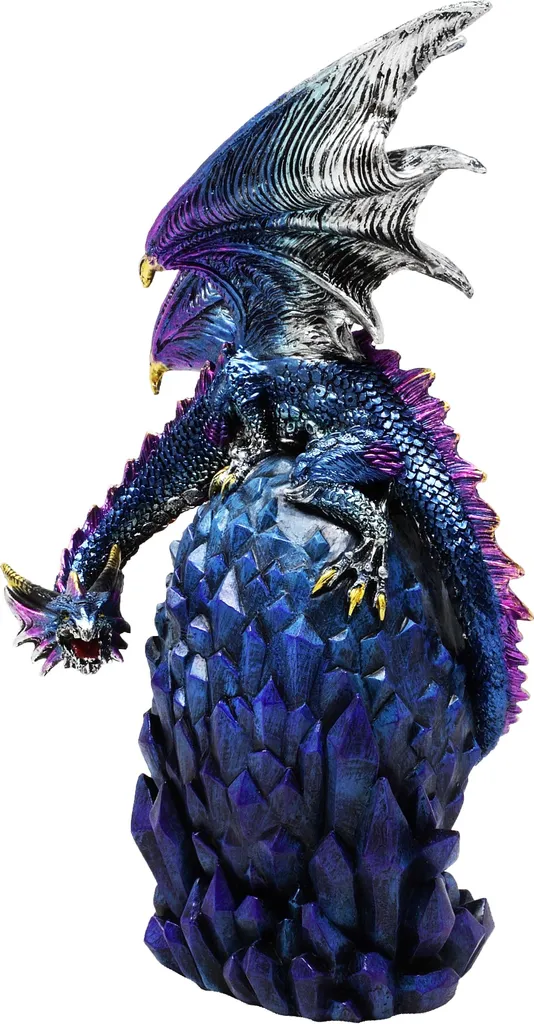 Figurine Dragon Bleu sur un Œuf - Statue Fantastique de Collection 20cm