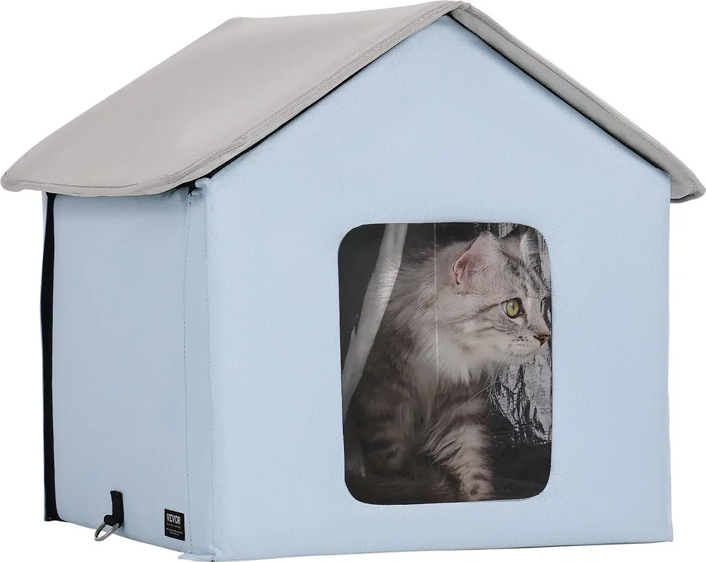 Niche chauffante chat d'intérieur - Cave bleue 47cm pour l'hiver et le froid