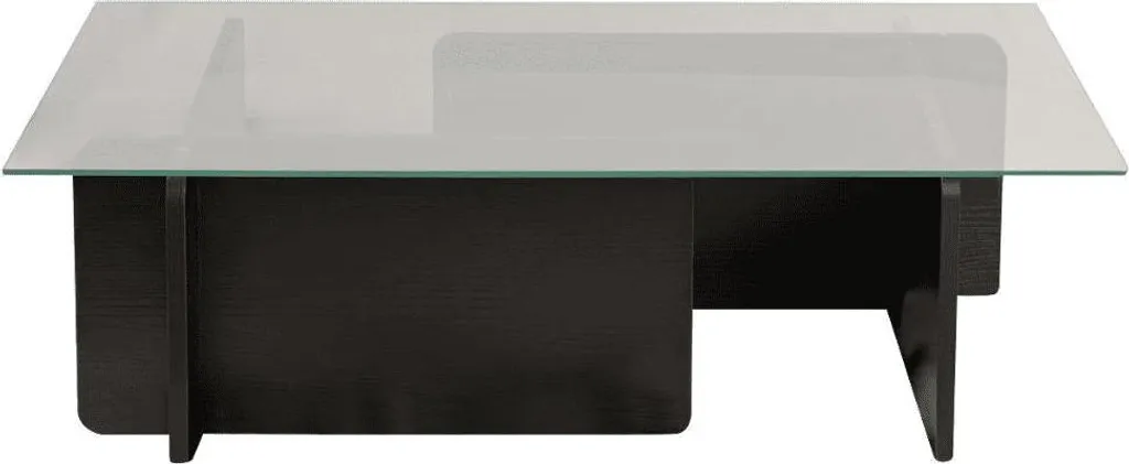 Table basse FLAVIO plateau verre trempé résistant et pieds noirs