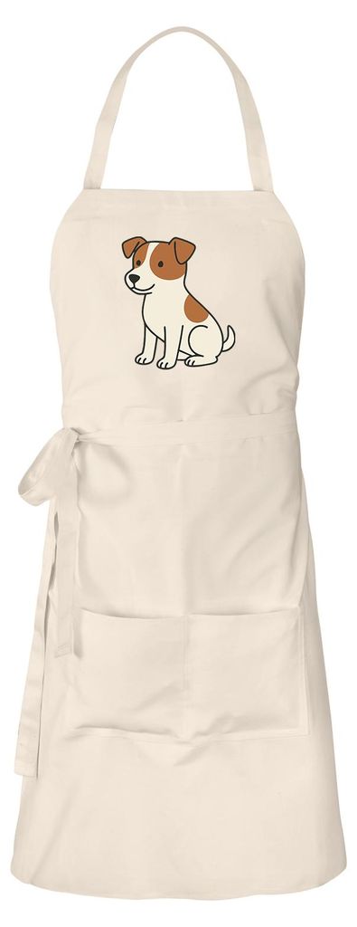 Huuraa Schürze Jack Russell Terrier Comic Jacky Natur mit Taschen Baumwolle Kochschürze Geschenkidee