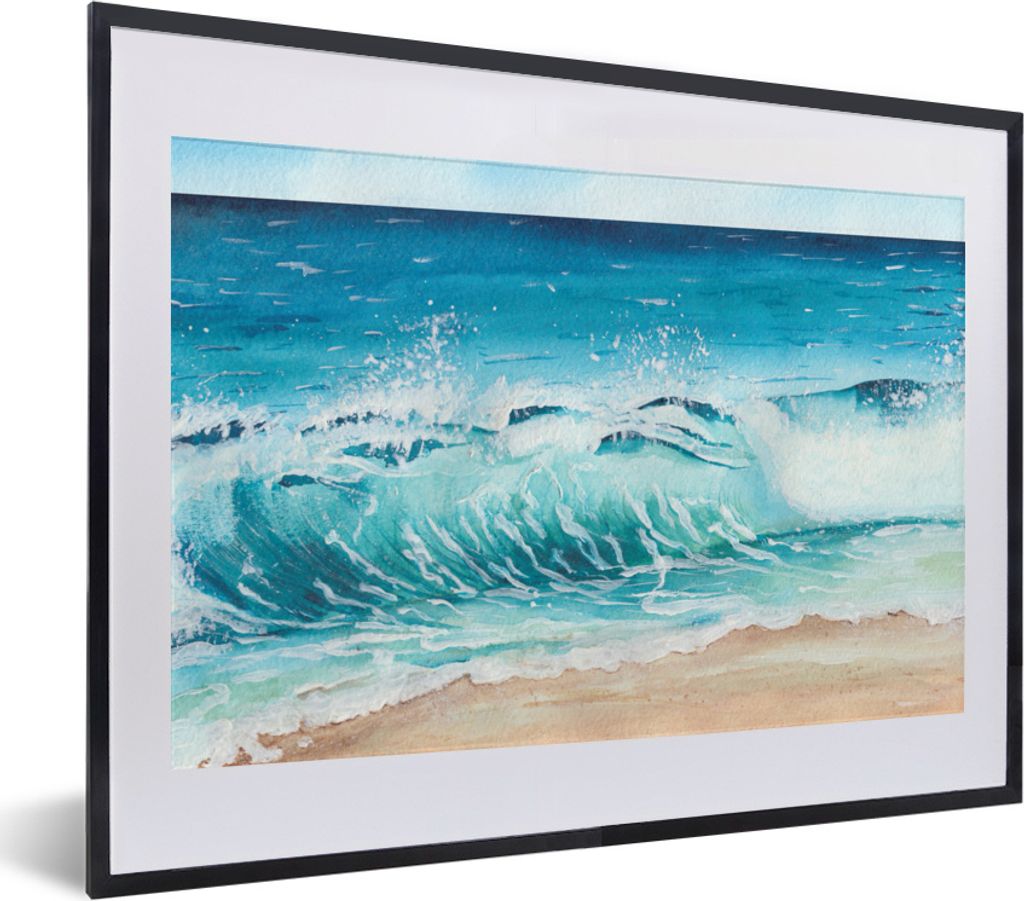 MuchoWow MuchoWow Gerahmtes Poster Golf - Strand - Aquarell 40x30 cm - Poster mit zchwarzem Bilderrahmen - Bilderrahmen - Poster im Rahmen
