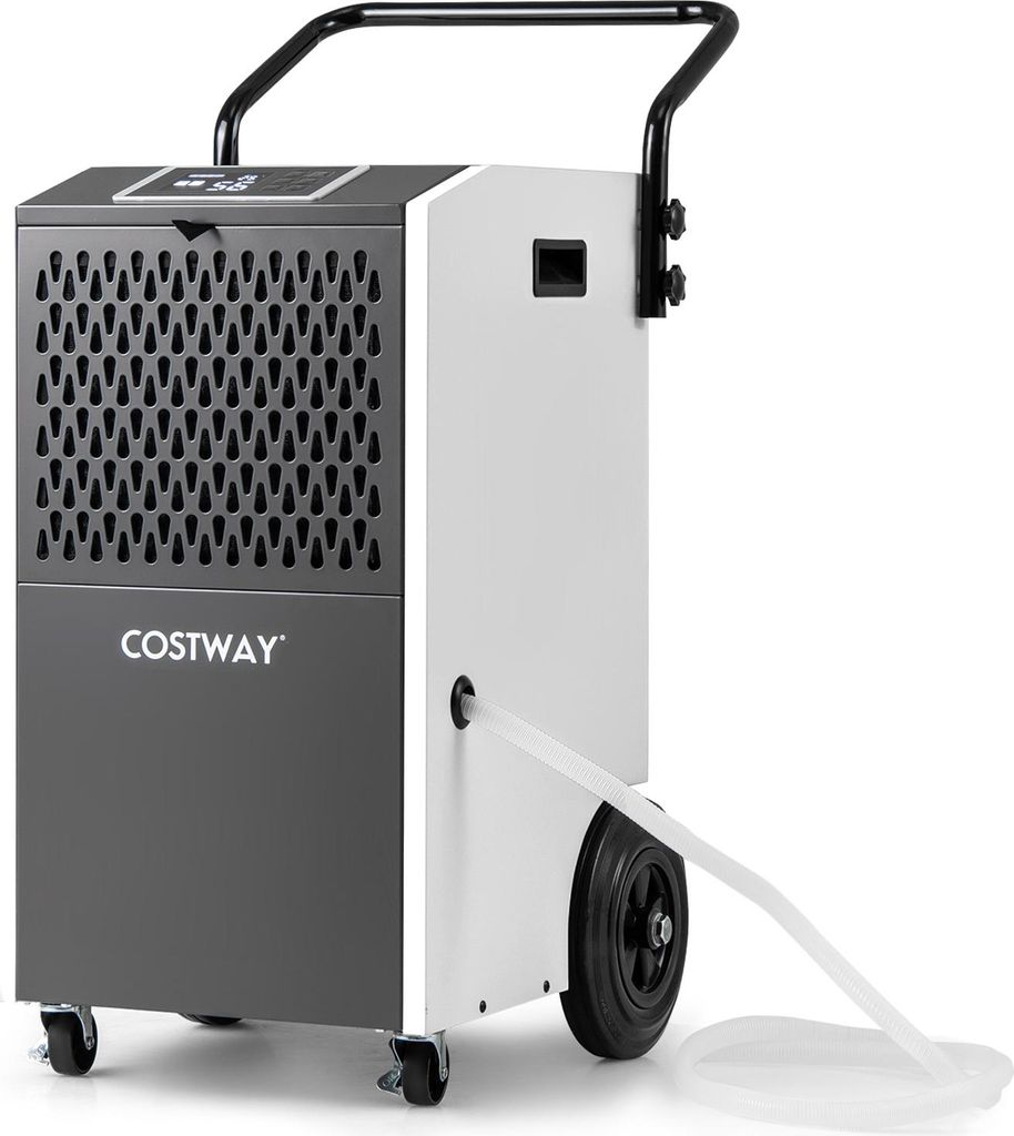 COSTWAY 73 L/Tag kommerzieller Luftentfeuchter bis 695m³, industrieller Bautrockner mit Ablaufschlauch, Rollen & Timer, Entfeuchtungsgerät tragbar