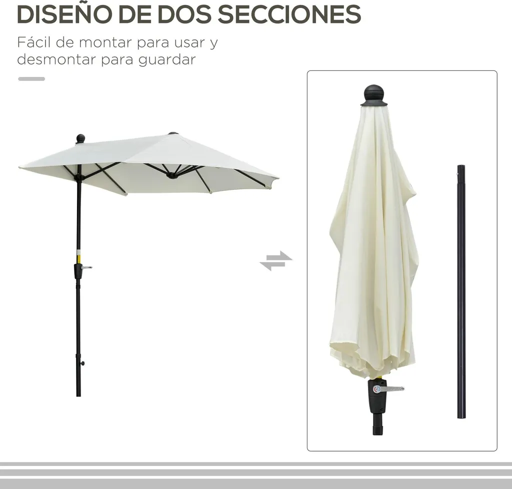 Parasol mural avec manivelle 200x190x240 cm en toile crème résistante