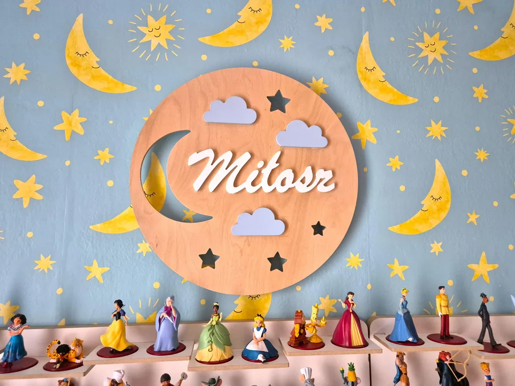 Lampe de nuit personnalisée gravée lune et nuages à lumière tamisée