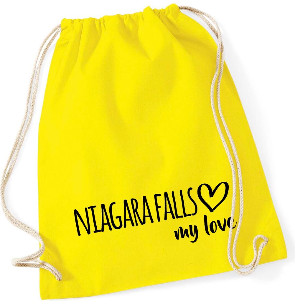 Huuraa Turnbeutel Niagara Falls my love 12 Liter Yellow Baumwolle Rucksack Geschenkidee