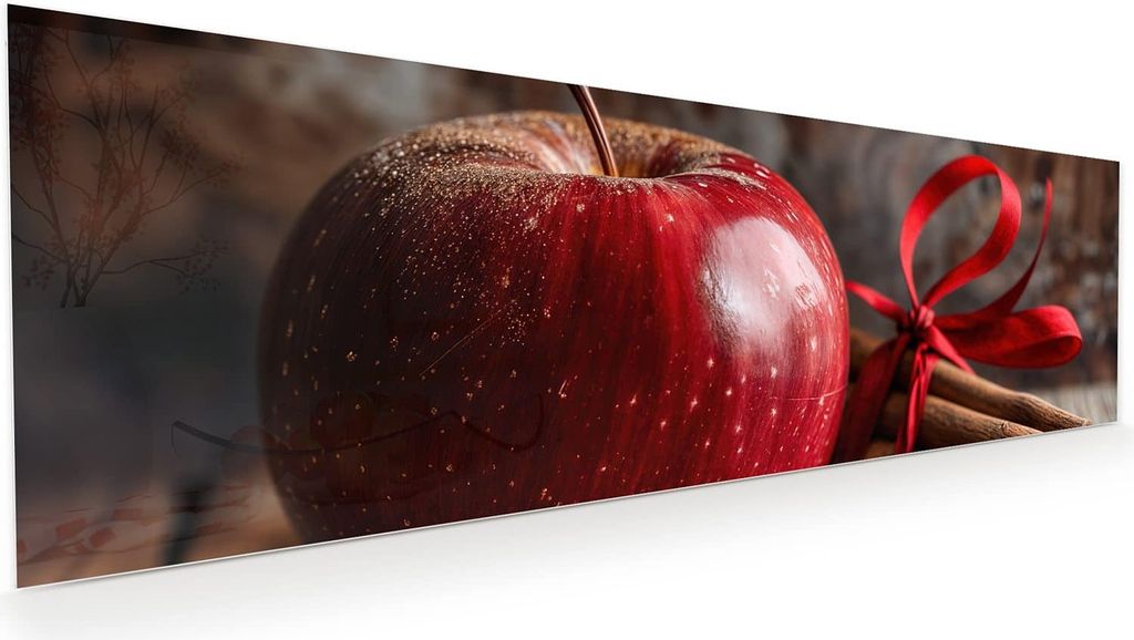 Glasbild 120x40cm in XXL für Wohnzimmer, Schlafzimmer Motiv Apfel mit Zimt