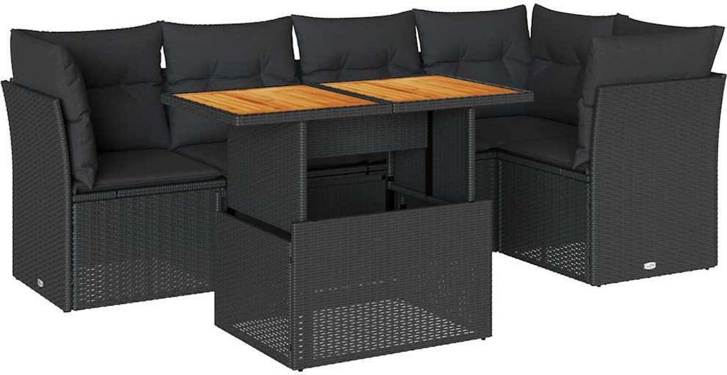vidaXL 6-tlg. Garten-Sofagarnitur mit Kissen Schwarz Poly Produktbild 