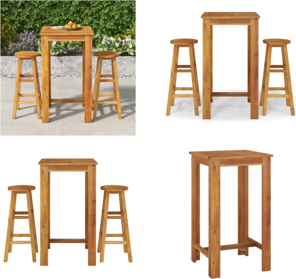 vidaXL 3 tlg. Gartenbar Set Massivholz Akazie - Garten-Bar-Set - Gartenbar-Sets - Outdoor-Bar-Set - Outdoor-Bartisch Und Stühle