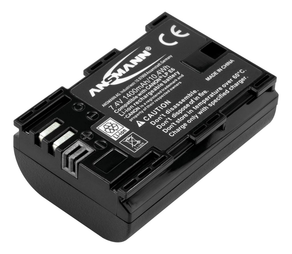 ANSMANN Kamera Akku LP E6 Li-Ion 7,4V 1400 mAh - ideal für Canon Eos 80D uvm.