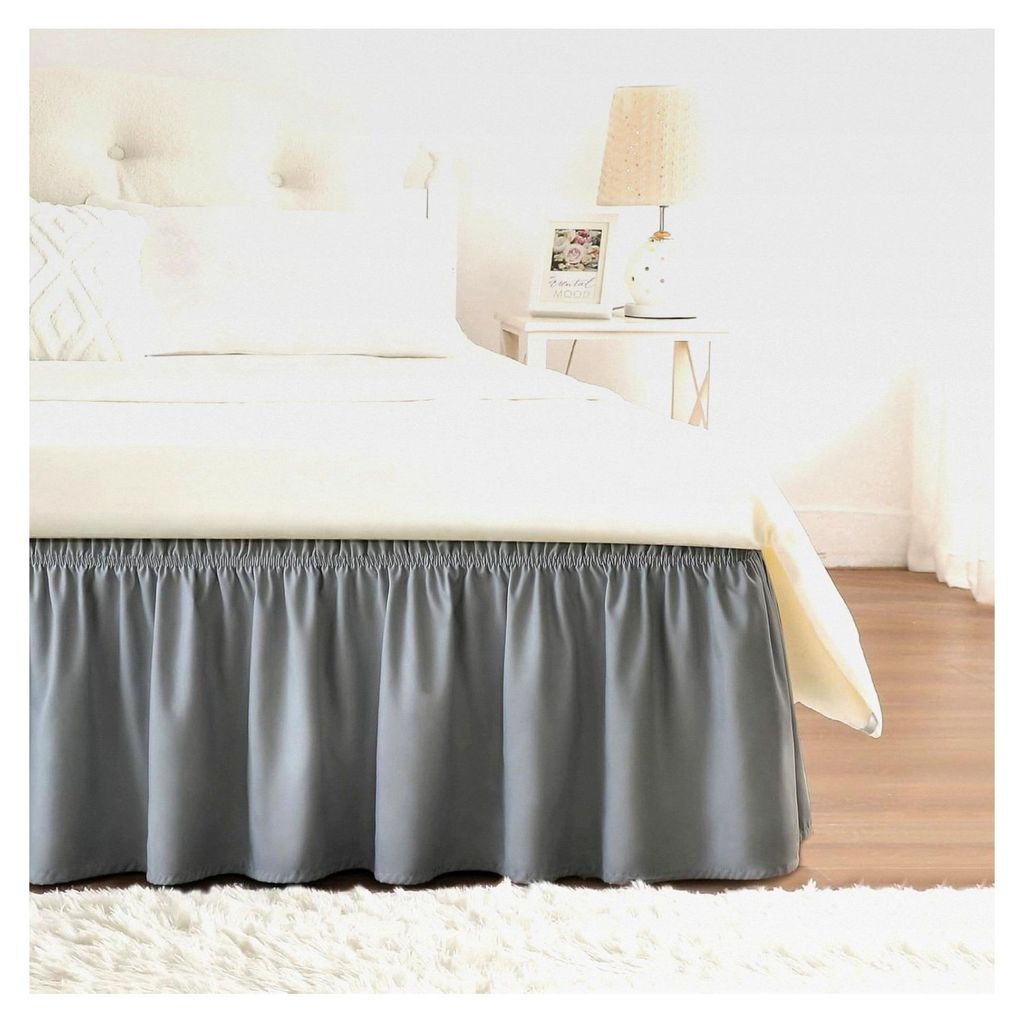 Bettrock für Einzelbett, elastisch, leicht anzubringen, weiches gebürstetes Polyester, 38 cm Länge, 90 x 190 cm, Hellgrau