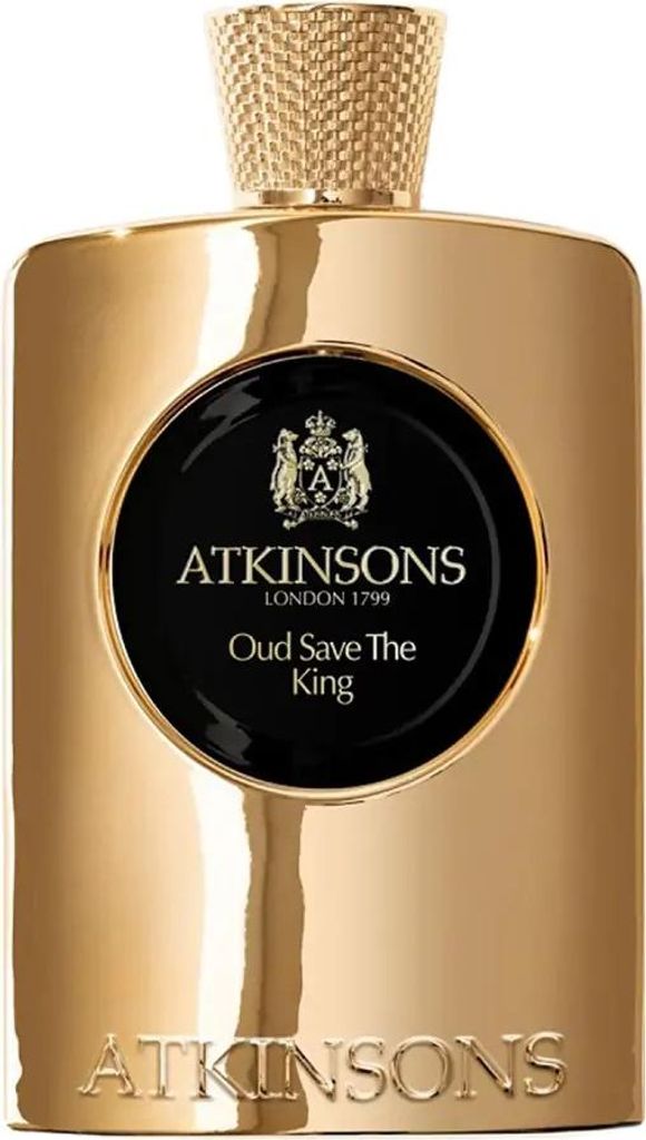 A gold bottle of Atkinsons Oud Save The King Eau de Parfum.