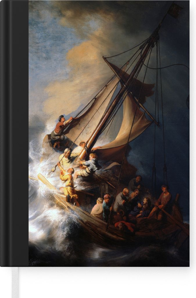 MuchoWow Notizbuch Tagebuch Haushaltsbuch Notebook A5 Der Sturm auf dem See Genezareth - Gemälde von Rembrandt van Rijn - Notizblock - Notizheft...