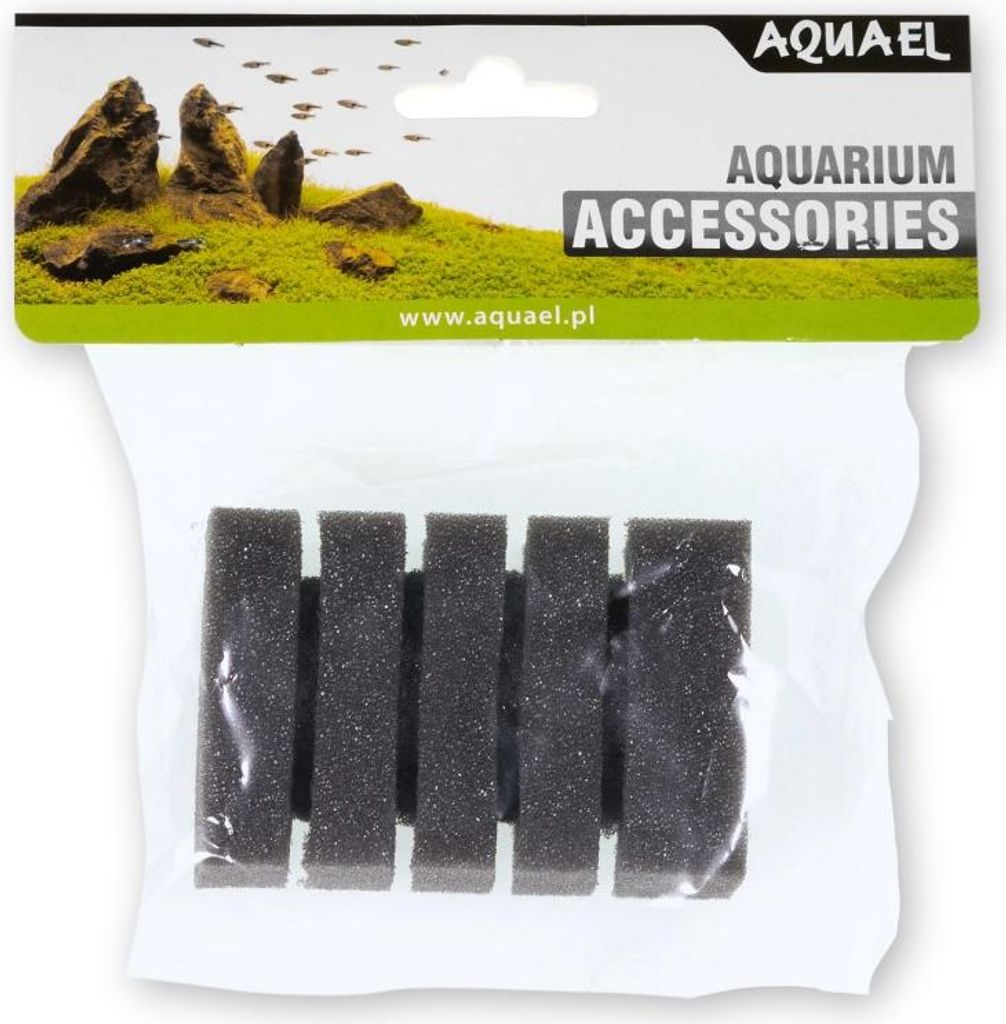 A package of aquarium filter sponges with a landscape image on the header.