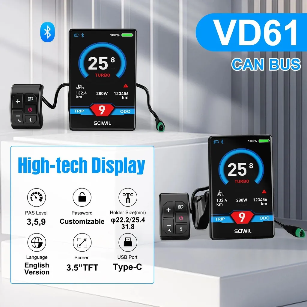 Écran VD61 Pro pour Vélo Électrique CAN-Bus - Affichage LCD 0-9 Pas - 2