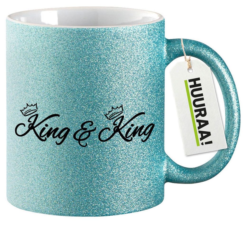 Huuraa Glitzertasse King Paar Krone 330ml Blau Keramik Kaffeebecher Geschenkidee