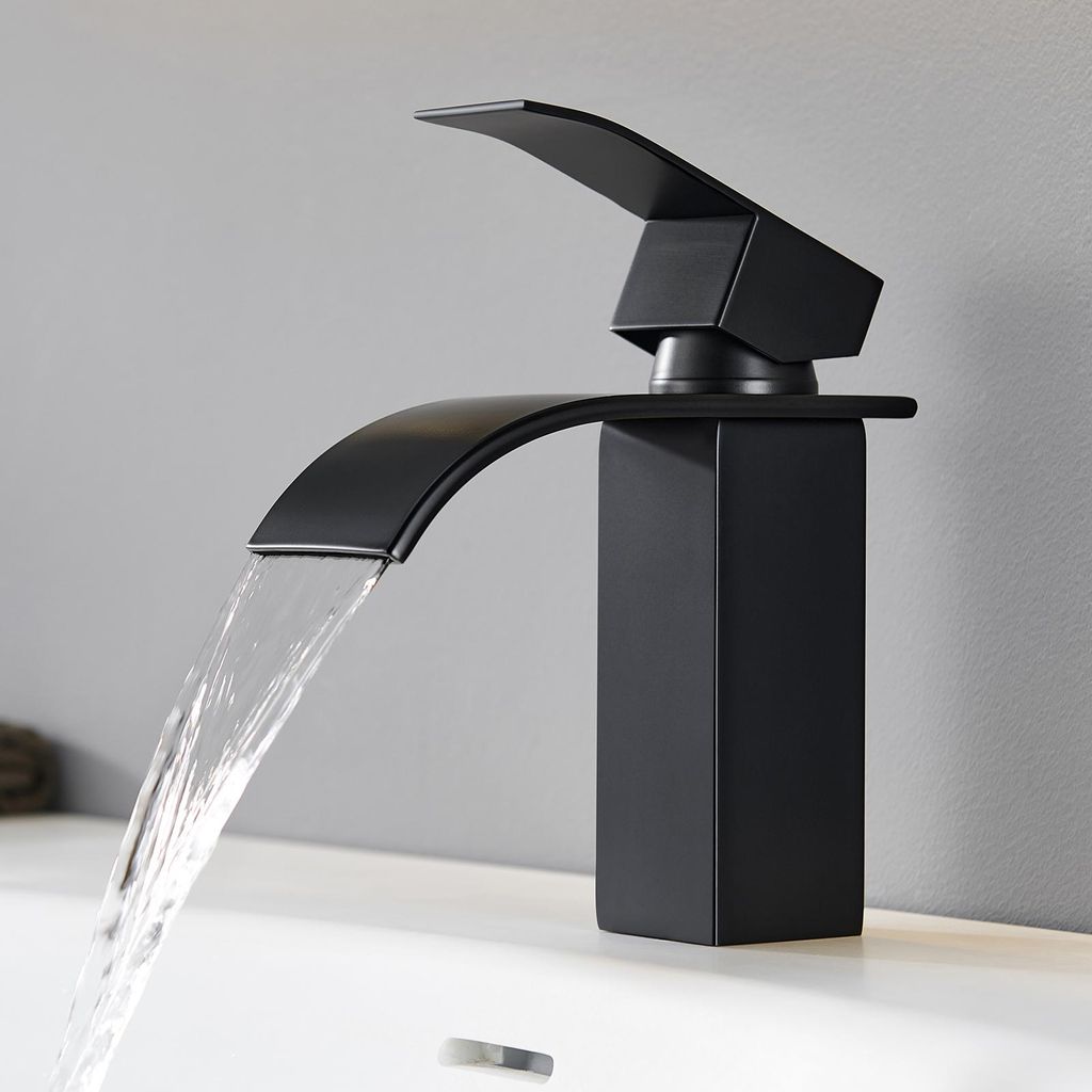 Wasserfall Waschtischarmatur, 304 Edelstahl Schwarz, Produktbild 