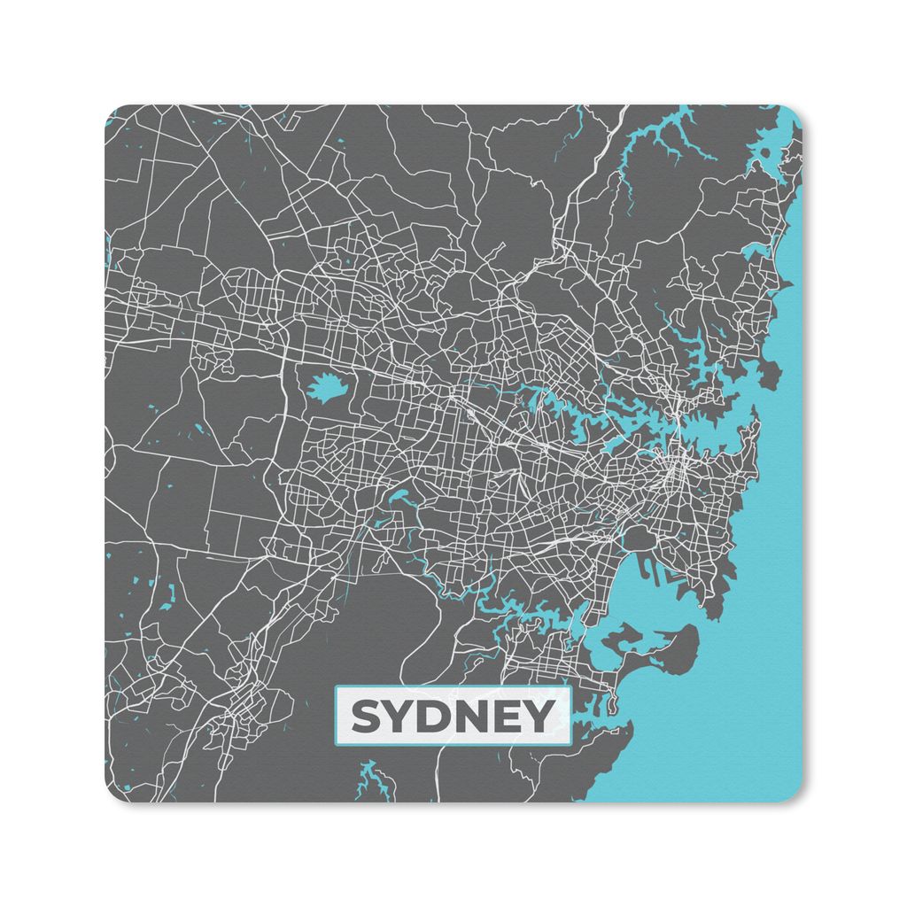MuchoWow Mauspad Mousepad Sydney - Blau - Karte - Stadtplan 20x20 cm - Mousepads - Maus Mat - Pad - Mausunterlage - Desk Mat - Bureauartikeln