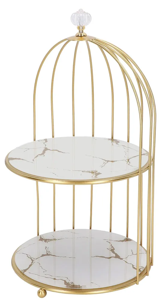 Organiseur cosmétique à 2 étages doré et blanc style cage oiseaux