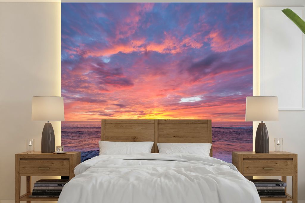MuchoWow Fototapete für Wohnzimmer oder Schlafzimmer Wandtapete Vinyl Motivtapete Strand - Meer - Sonnenuntergang - 240x240 cm - Schlafzimmer-Ta...