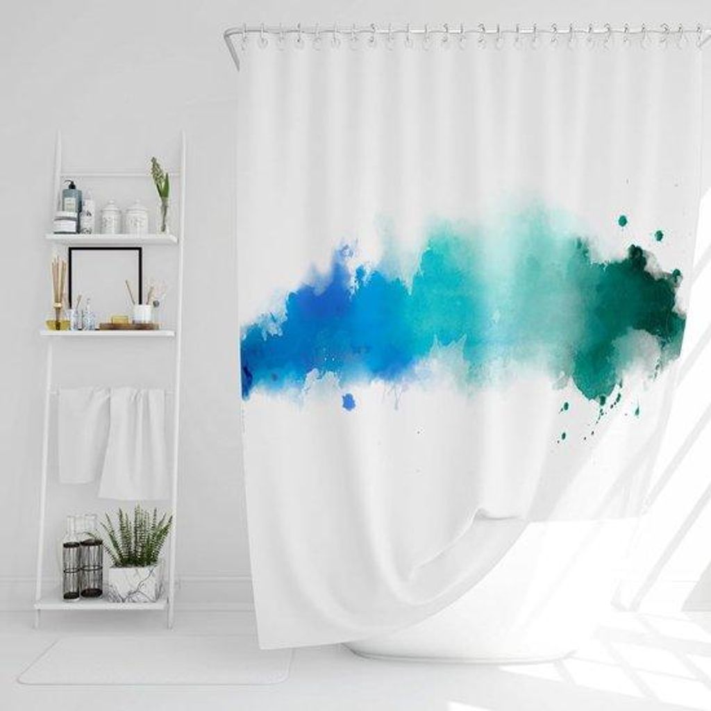 Polyester-Textildusch 240 x 200 cm, blauw-grün, 100% Polyester, verstärkte Verschluss, wasserfest, waschbar, Schimmelschutz, inkl. 16 Stahlringe