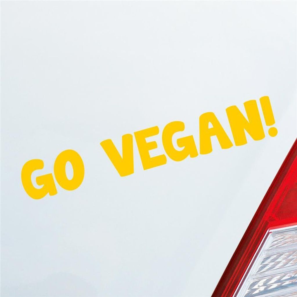 Auto Aufkleber Go Vegan! Werde Veganer ! Tierliebe Love Car 19x3 cm Gelb Sticker Heckscheibenaufkleber