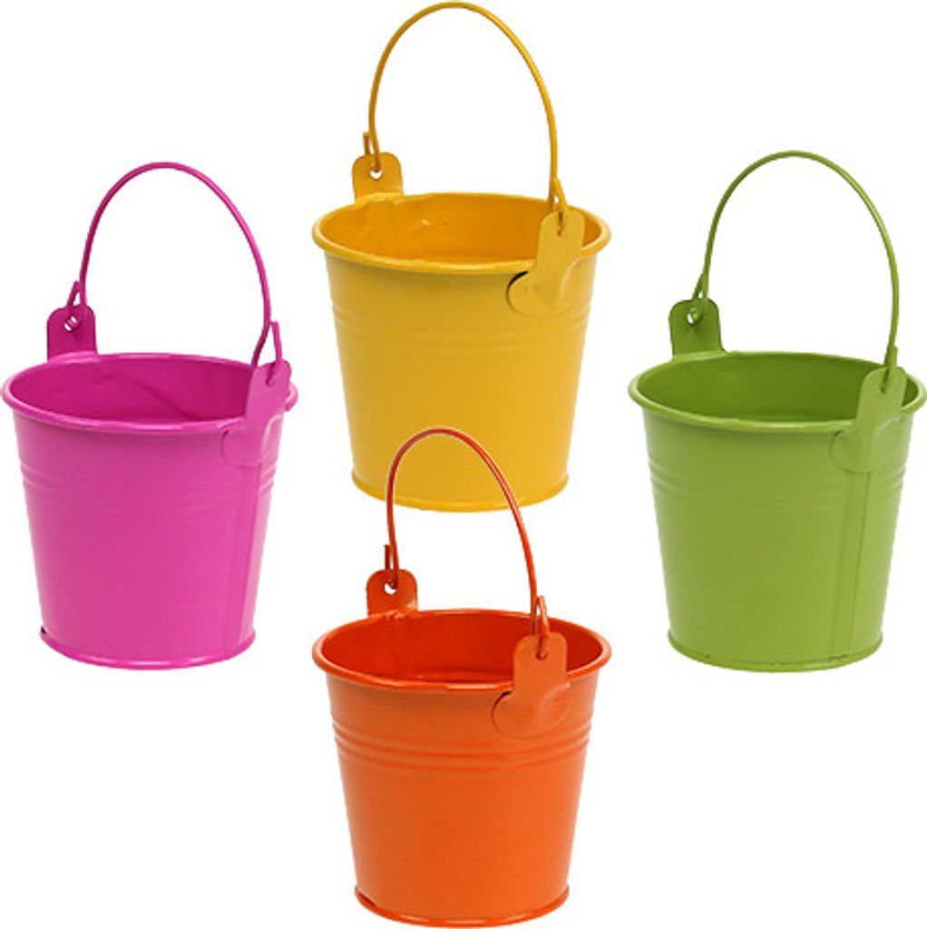 Bunte Mini-Eimer als Übertöpfe oder Deko, Metall, 12er Set, Ø8cm H7,5cm in fröhlichen Farben, 12 Stück