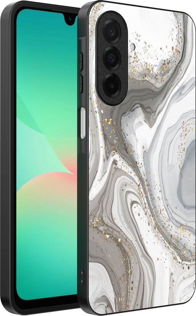 Smartphonica Handytasche Geeignet für Samsung Galaxy A26 mit Marmordruck - TPU Rückseite Abdeckung Fall Marmor Design - Silber
