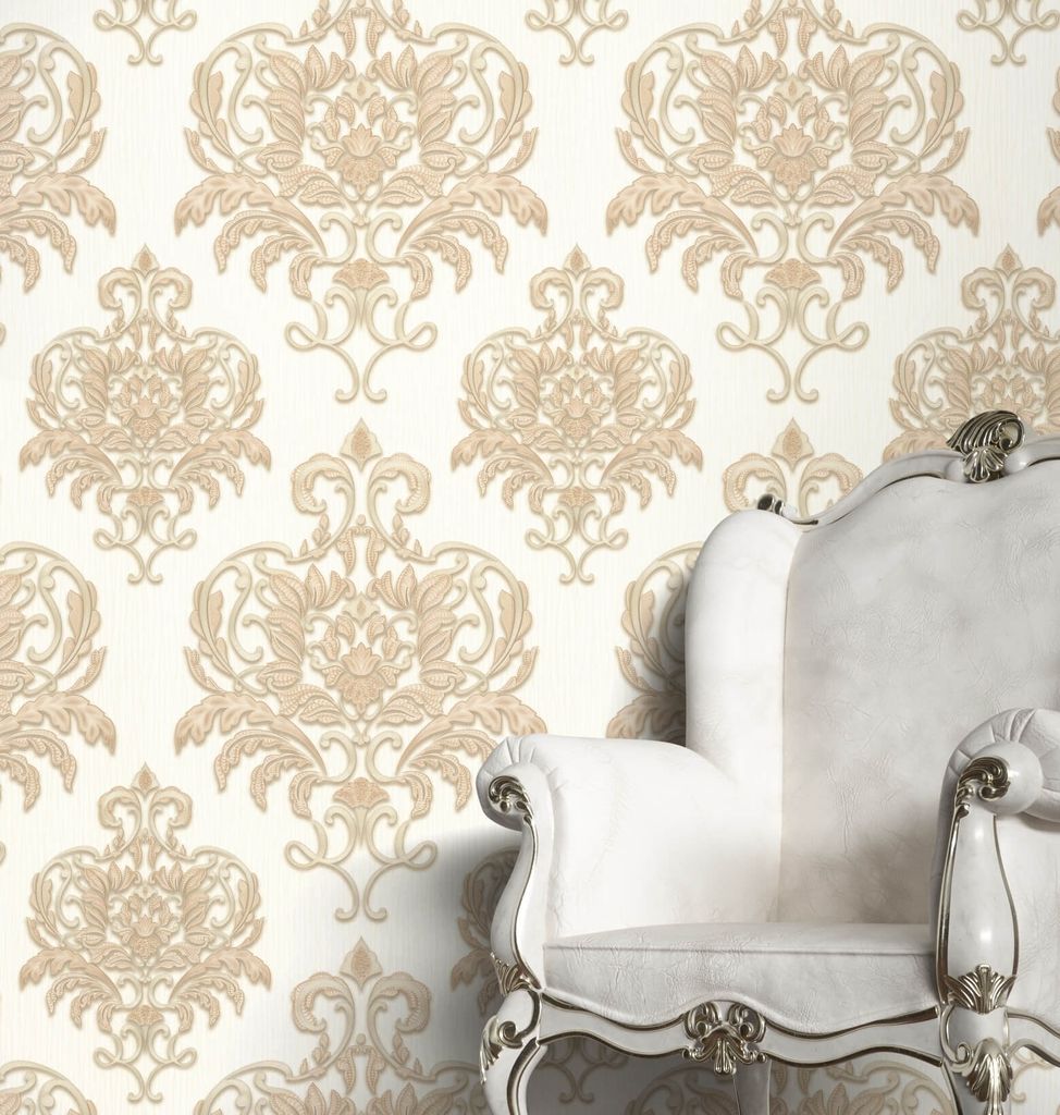 NEWROOM Tapete Beige Vliestapete Ornament - Ornamenttapete Barock Creme Prunk Glamour