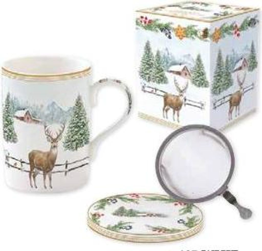 Teebecher WHITE FOREST Winterwald mit Sieb 350ml Porzellan Produktbild 