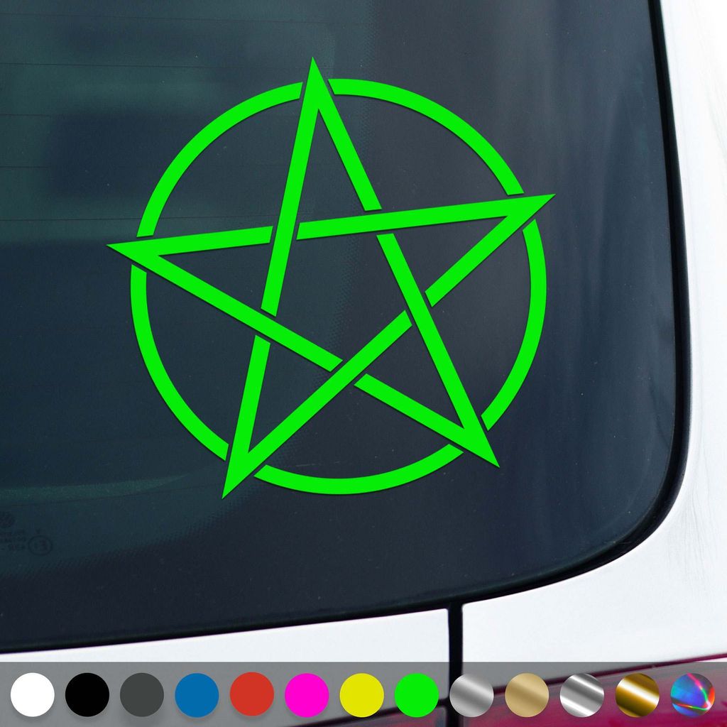 PantherPixel Pentagramm Aufkleber Gothic Hexen Magie Metal Sticker Auto Geschenkidee Farbe Neon-Grün