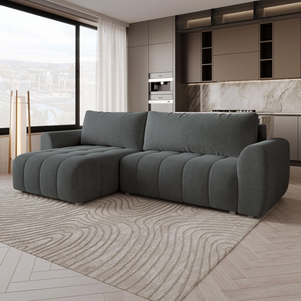 Masseno Ecksofa MODARO CL mit Schlaffunktion L-Form, Sofa mit Bettkasten, Wohnzimmersofa, Couch, Soffa, Bettsofa, Couchgarnitur- Grau, CASTEL 93