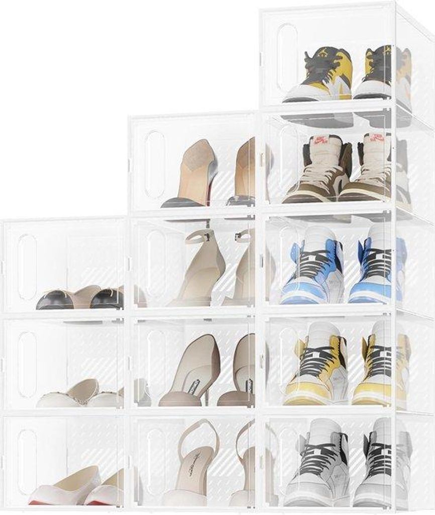 Klare stapelbare Schuhboxen 12er Pack transparent weiß