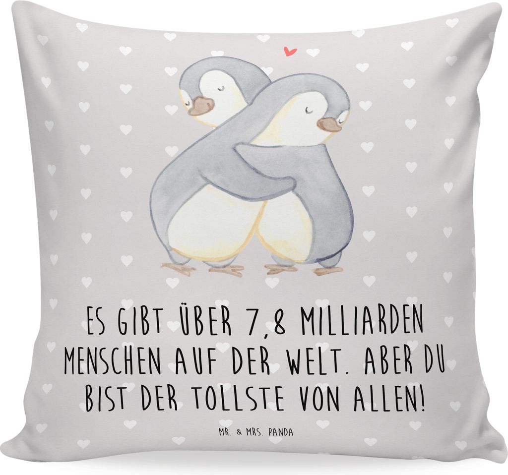 Mr. & Mrs. Panda Kissen 40x40 Pinguine Kuscheln - Grau Pastell - Geschenk, Polster, für Freundin, Mitbringsel, Valentinstag, Hochzeitstag, Heirate...