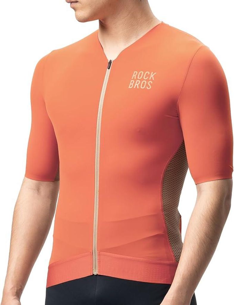 ROCKBROS Radtrikot Kurzarm Herren Ultraleicht Atmungsaktiv Schnelltrocknend Mit Taschen Für MTB Orange Größe XL