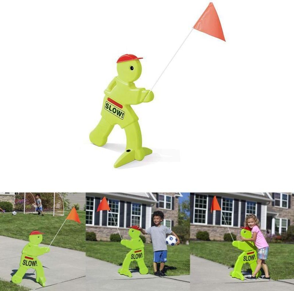 Warnfigur mit Fahne Warnaufsteller spielende Kinder Produktbild 