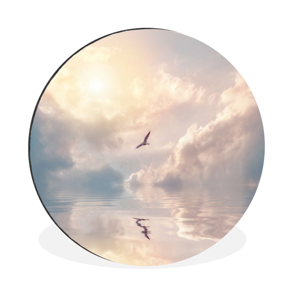 MuchoWow Aluminium Wandkreis Vogel - Meer - Sonne Ø 30 cm Wanddeko Modern Wohnzimmer - Wand Bild - Wohnzimmer - Runde Bilder - Alubilder - Kunst...