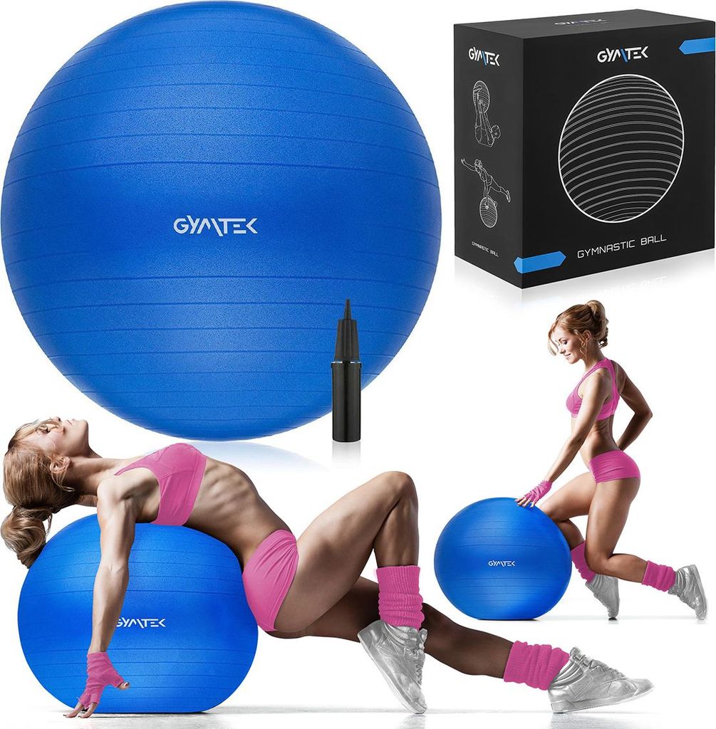 Gymtek Gymnastikball inkl. Pumpe - 65 cm - Pilatesball, Trainingsball, Fitnessball, Sitzball für Fitness, Pilates, Home Gym, Workout, Physiother...