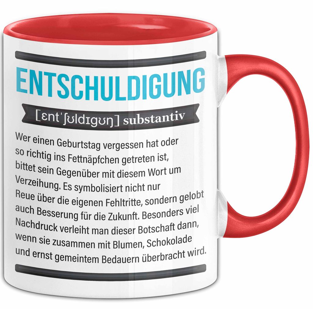 Entschuldigung Geschenk Tasse Es Tut Mir Leid Geburtstag Vergessen Nachträgliches Geschenk Becher (Rot)