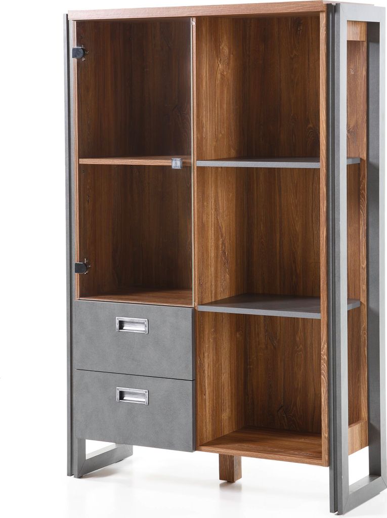 LIVOJO I12 Wohnzimmer Highboard mit Glastür 90 x 140 x 33 cm Stirling Oak & Matera