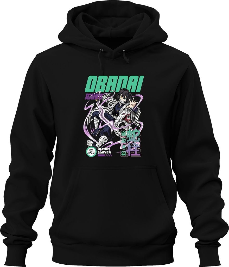 Obanai Iguro Demon Slayer Schlange Hashira Anime Geschenk Japan Y2K Streetwear Uni Hoodie Kapuzenpullover, Schwarz, M