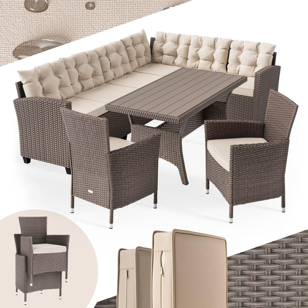 CASARIA® Polyrattan Ecklounge Set WPC Esstisch Ecksofa 2 Produktbild 
