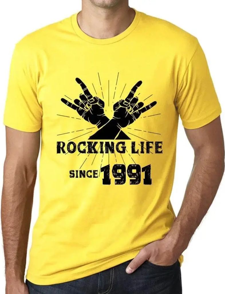 Herren Grafik T-Shirt Das Leben rocken seit 1991 – Rocking Life Since 1991 – Geschenk 33. Geburtstag Jahrestag 33 Jahre Jubiläum 33 Jährige Mann