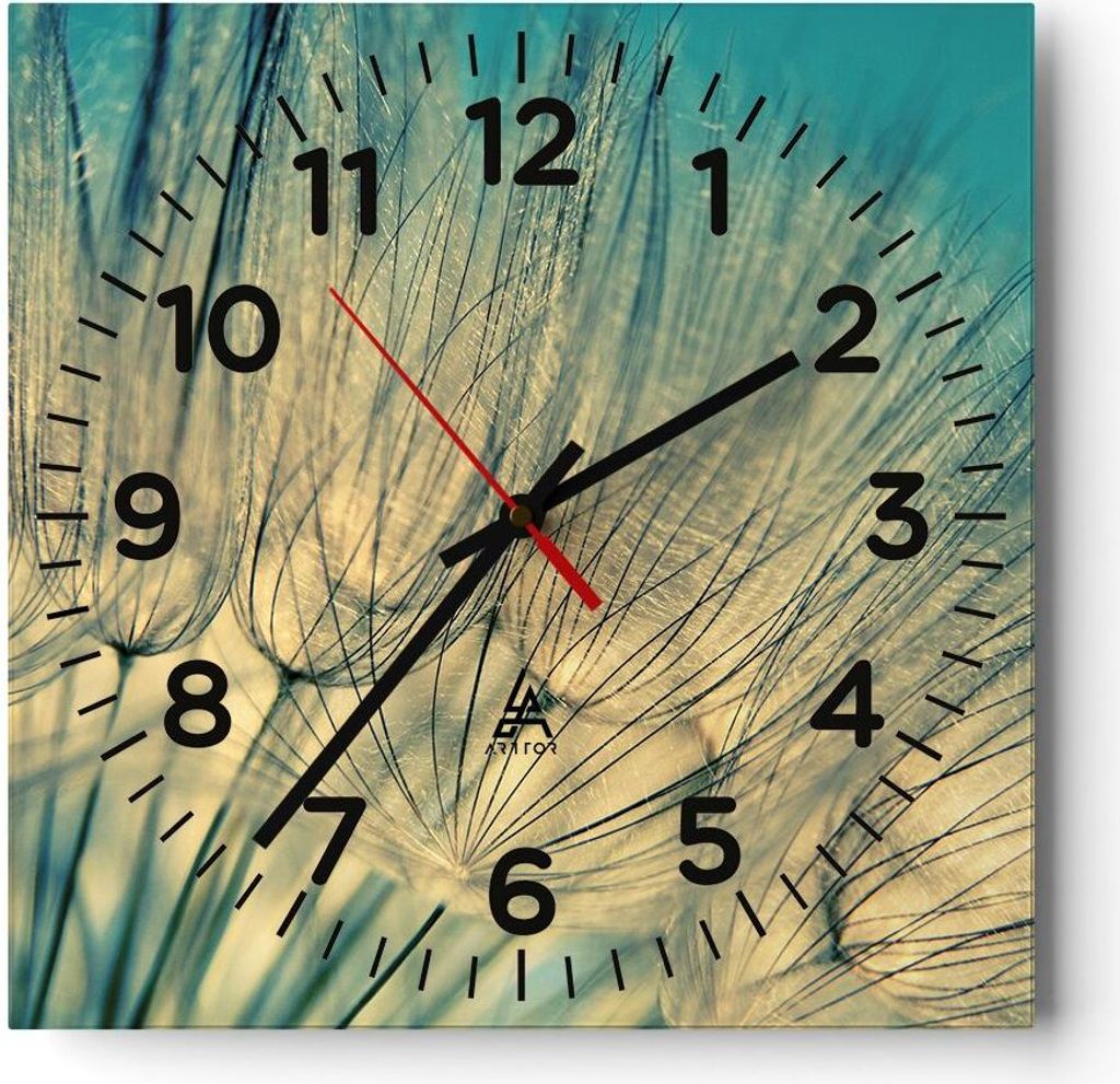 Wanduhr - Quadrat - Glasuhr - Löwenzahn Makro Löwenzahn - 40x40cm - Schleichendes Uhrwerk - Lautlos - zum Aufhängen bereit - Dekoration Modern -...