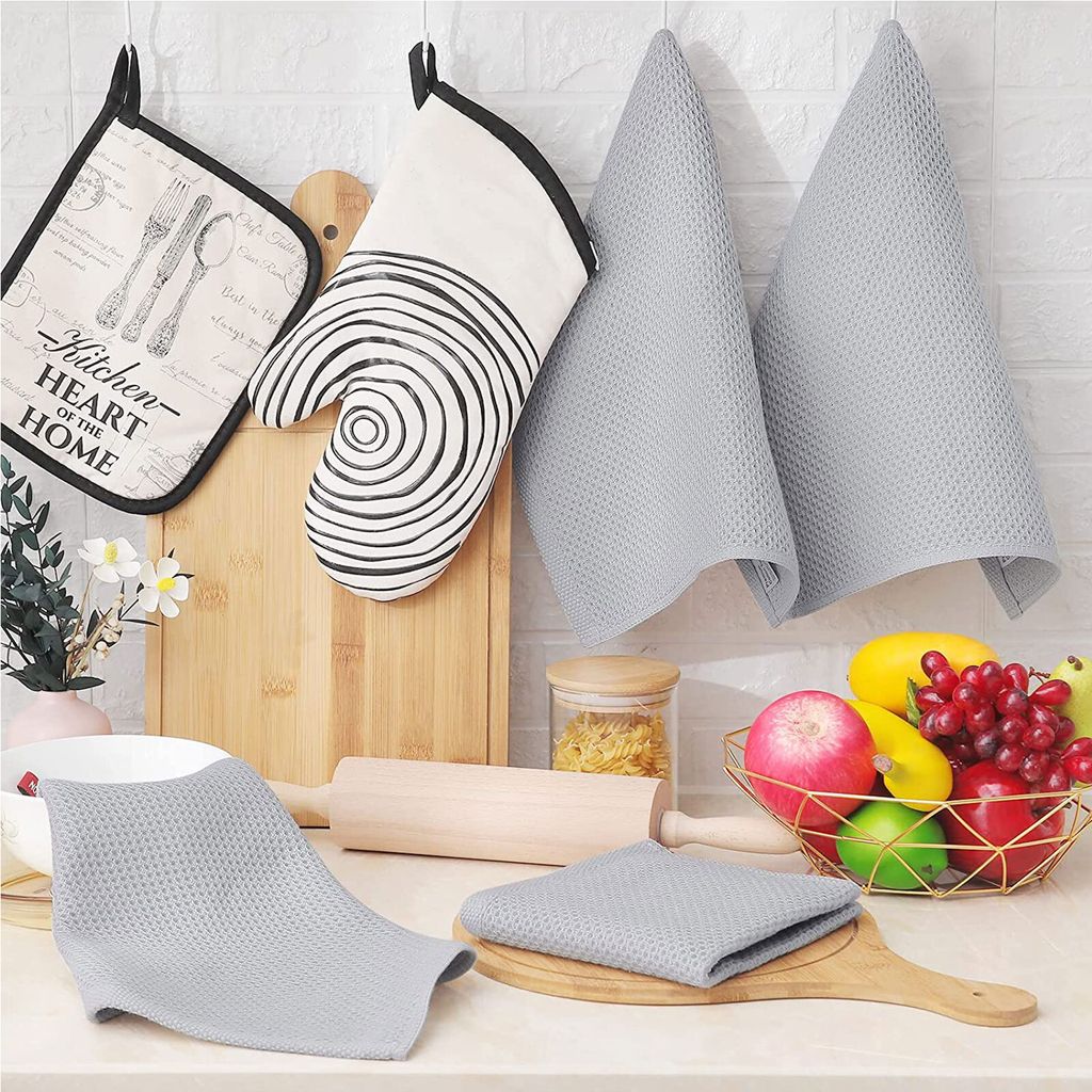 Premier Housewares Geschirrtuch-Set – 3 Stück, 100% Baumwolle, Grünes Blatt-Muster, 60x40 Cm