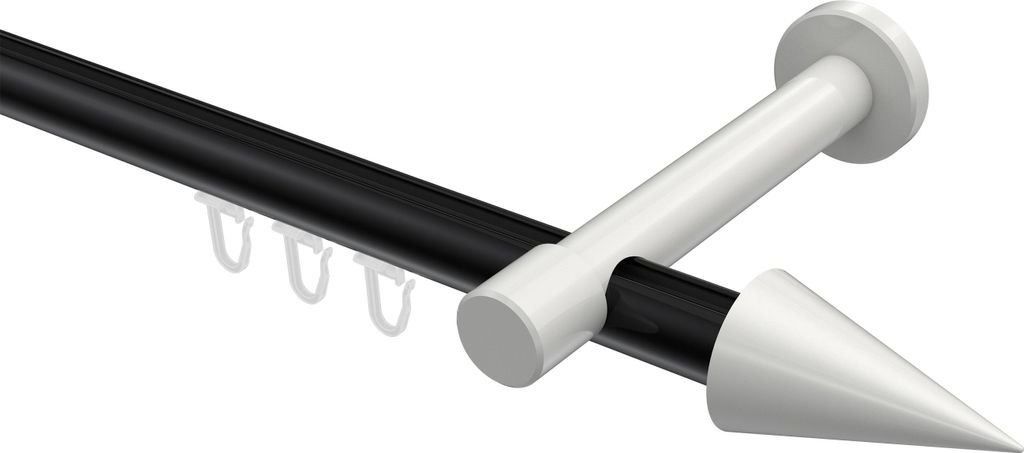 Interdeco Innenlaufstange / Gardinenstange mit Innenlauf Schwarz / Weiß, Typ Prestige Savio (Kegel), 20 mm Ø 1-läufig, 480 cm