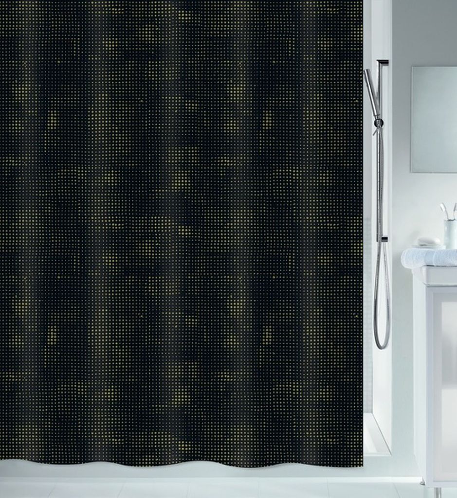 Spirella Anti-Schimmel Duschvorhang - Anti-Bakteriell, waschbar, wasserdicht, Polyester, „Georges“ 180x180cm Schwarz Gold
